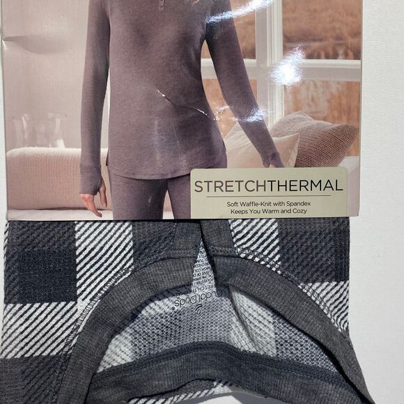 Cuddl Duds Women's Gray Check Stretch Thermal Long Sleeve V-Neck Top Small NWT - Picture 7 of 7